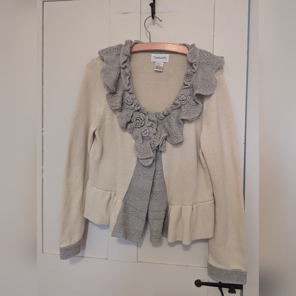 Chadwicks Cream and Gray Cardigan Sweater